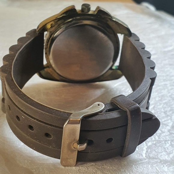 🦋5/$20🦋 Charming Charlie #2135 Goldtone/Chocolate Silicone Women's Watch - Picture 3 of 4